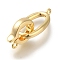 Brass Fold Over Clasp, Oval, Real 18K Gold Plated, 32mm, oval: 22x12x3mm, hole: 1.5mm, clasp: 14x11x3.5mm, hole: 1.5mm