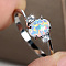 Alloy Finger Rings, with Brass Micro Pave Cubic Zirconia and Opal Finding, Oval, US Size 8(18.1mm)