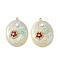 304 Stainless Steel Pendants, Oval with Flower, with Enamel and ABS Plastic Imitation Pearl, Real 18K Gold Plated, Light Blue, 27x20x5.5mm, Hole: 1.5mm