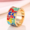 House Pattern Brass Enamel Finger Rings, Golden, 12mm,US Size 6(16.5mm)