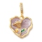 Brass Micro Pave Clear Cubic Zirconia European Dangle Charms Bails, Enamel Peg Bails, for Half Drilled Beads, Heart with Flower Charm, Real 18K Gold Plated, Tray: 3.5mm, 33.5x21.5x7.5mm, Hole: 6x3.5mm, Pin: 0.7mm