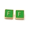 304 Stainless Steel Enamel Beads, Real 14K Gold Plated, Square with Letter, Letter F, 8x8x4mm, Hole: 2mm