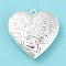 Brass Locket Pendants, Photo Frame Pendants for Necklaces, Cadmium Free & Lead Free, Heart with Flower Charm, Silver, 29x28.5x7mm, Hole: 2mm, Inner Diameter: 20x21mm