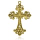 Gros pendentifs de croix latine en alliage plaqué d'or antique avec strass RB-J141-17AG-2