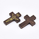 印刷木製のペンダント  十字架クロス  イースターのために  染め  ココナッツブラウン  32.5~33.5x21~22x4.5mm  穴：2mm WOOD-S050-35A-03-2