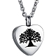 Tree of Life Pattern Heart Ash Urn Titanium Steel Pendant Neckalce BOTT-PW0013-03-5