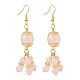Longues boucles d'oreilles pendantes en grappe de perles rondes en quartz rose naturel EJEW-JE05026-1