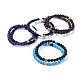 Ensembles de bracelets extensibles en perles d'agate noire naturelle (teintes) et en pierres précieuses BJEW-JB04297-1