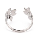 304 Stainless Steel Leaf Open Cuff Ring for Women RJEW-C025-09P-2