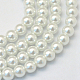 Cottura dipinto di perle di vetro perlato fili di perline rotondo, bianco, 8~9mm, Foro: 1 mm, circa 105pcs/filo, 31.4 pollice