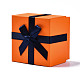 厚紙のジュエリーボックス  リング包装用  ちょう結びの正方形  ダークオレンジ  6.6x6.6x5.2cm CBOX-S022-002B-2