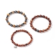 3Pcs 3 Style Natural Picture Jasper & Wood & Synthetic Hematite Stretch Bracelets Set with Alloy Lotus Charm BJEW-JB08422-4