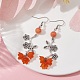 Natural Dyed Mashan Jade Flower with Acrylic Beaded Dangle Earrings EJEW-JE05419-01-3