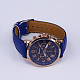 高品質ユニセックス合金PUレザークォーツ腕時計  ブルー  240x18~20x3.5~4mm、頭を見て：47x42.5x9mm X-WACH-L035-25G-2