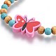 Wood Beads Kids Stretch Bracelets BJEW-JB04129-01-3
