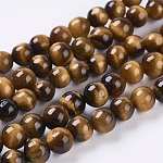 Chapelets de perles d'œil de tigre naturel, ronde, verge d'or, 4mm, Trou: 1mm, Environ 46 pcs/chapelet, 7.4 pouce