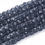Chapelets de perles en verre, facetté (32 facettes), ronde, bleu de Prusse, 6mm, Trou: 1.2mm, Environ 88~91 pcs/chapelet, 19.49 pouce ~ 20.08 pouces (49.5~51 cm)