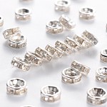 Perles séparateurs en fer avec strass, Grade b, bord droit, rondelle, couleur argentée, clair, taille: environ 6mm de diamètre, épaisseur de 3mm, Trou: 1.5mm