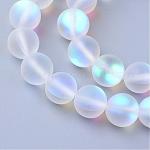 Synthetic Moonstone Beads Strands, Holographic Beads, Dyed, Frosted, Round, Clear, 8mm, Hole: 1mm, about 45~47pcs/strand, 14~15 inch