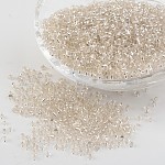 12/0 Perlas de semillas de vidrio, plata forrada agujero redondo, redondo, blanco, 2mm, agujero: 1 mm, aproximamente 3306 unidades / 50 g