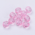 Transparent Acrylic Beads, Faceted, Round, Pink, 6x5.5mm, Hole: 1.3mm, about 4200pcs/500g