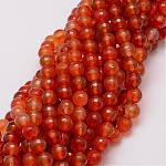 Chapelets de perles d'agate naturelle, teinte, facette, ronde, orange foncé, 8mm, Trou: 1mm, Environ 47 pcs/chapelet, 14 pouce