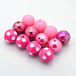 Branelli rotondi acrilici bubblegum grosso, perla imitazione e ab di colore & stile opaco, rosa intenso, 20mm, Foro: 2.5 mm, 4 pc / set