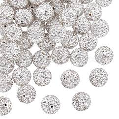 Perles de boule pavé disco , Perles de strass en argile polymère, Grade a, cristal, pp15 (2.1~2.2mm), 14mm, Trou: 1.8mm