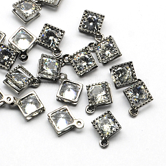 Breloques losanges en alliage, avec zircons, gunmetal, 14x11x5mm, Trou: 1.5mm