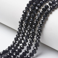 Cuentas opacas de color sólido cuentas de vidrio, facetados, rerondana plana, negro, 10x8mm, agujero: 1 mm, aproximamente 60~61 pcs / cadena, 46~48 cm