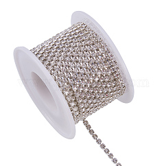 Chaînes en laiton avec strass, strass chaînes de tasse, avec bobine, couleur argentée, cristal, 2.6mm, environ 10 yards / rouleau