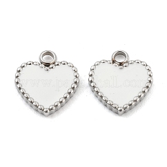 Colgantes de esmalte de acero inoxidable 304 de moda, corazón plana, blanco, color acero inoxidable, 11x10x2mm, agujero: 1.8 mm