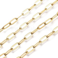 Cadenas portacables de acero inoxidable 304 con recubrimiento iónico (IP), Cadenas de clips, cadenas portacables alargadas estiradas, soldada, con carrete, real 18k chapado en oro, 9.7x4.2x0.9~1mm, aproximadamente 32.8 pie (10 m) / rollo