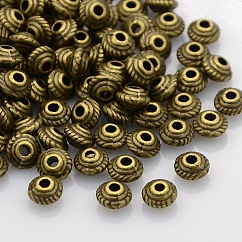 Estilo tibetano de la aleación entrepieza de abalorios, bicono, sin plomo y cadmio, Bronce antiguo, 5x3mm, agujero: 1 mm