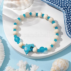 Bracelets extensibles en turquoise synthétique et perles de bois et de verre pour femmes&nbsp;BJEW-JB11124-03