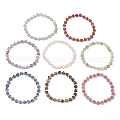 Эластичные браслеты в форме сердца из натуральных драгоценных камней и бусин из нержавеющей стали для женщин&nbsp;BJEW-JB13347