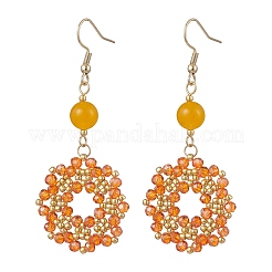 Boucles d'oreilles pendantes en perles de verre faites à la main avec des fleurs&nbsp;EJEW-MZ00679-01