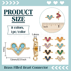 8 pz 8 colori ottone pavé zirconia cubica ciondolo coonector&nbsp;KK-BC0015-60
