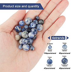4 filo 4 stili di perline di diaspro blu naturale&nbsp;G-GO0001-48