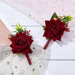 Dasilk 2pcs broche en soie fleur rose avec plastique&nbsp;AJEW-CP0001-64