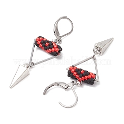 Triangolo con occhio orecchini a leva con perline di semi di vetro e ottone&nbsp;EJEW-MZ00452-02