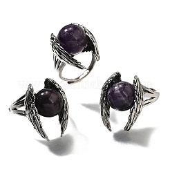 Natürliche Amethystflügel verstellbare Ringe&nbsp;RJEW-K241-04AS-08