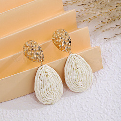 Серьги-гвоздики из рафии и железа в богемном стиле&nbsp;FS-WGF5ABF-06