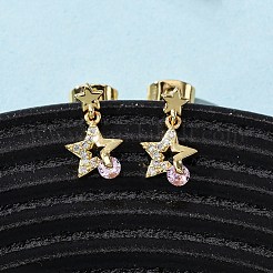 Серьги-гвоздики в форме звезды с микропаве из латуни и кубическими циркониями&nbsp;EJEW-K267-22G