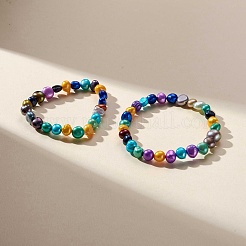 Set di braccialetti elasticizzati con perline di perle naturali tinte da 2 pezzo e 2 dimensioni per madre e figlia&nbsp;BJEW-JB09189