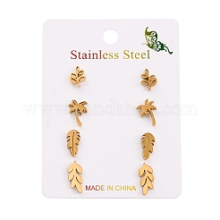 Комплекты сережек-гвоздиков в форме листа из нержавеющей стали 304&nbsp;EJEW-H142-03G
