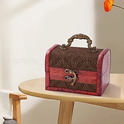 Вырезанная полая 1шт винтажная деревянная шкатулка для украшений&nbsp;AJEW-CL0001-12A