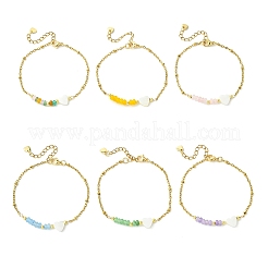 Bracelets à maillons en jade blanc naturel teint et perles de coquillage d'eau douce&nbsp;BJEW-JB13683
