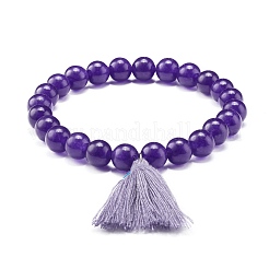 Ensemble de bracelets extensibles de perles rondes de jade de malaisie naturel teint&nbsp;BJEW-JB06956