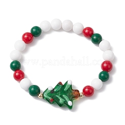 2 bracelet extensible en perles de jade mashan naturelles et de lawmwork sur le thème de Noël pour femmes et hommes&nbsp;BJEW-JB11148